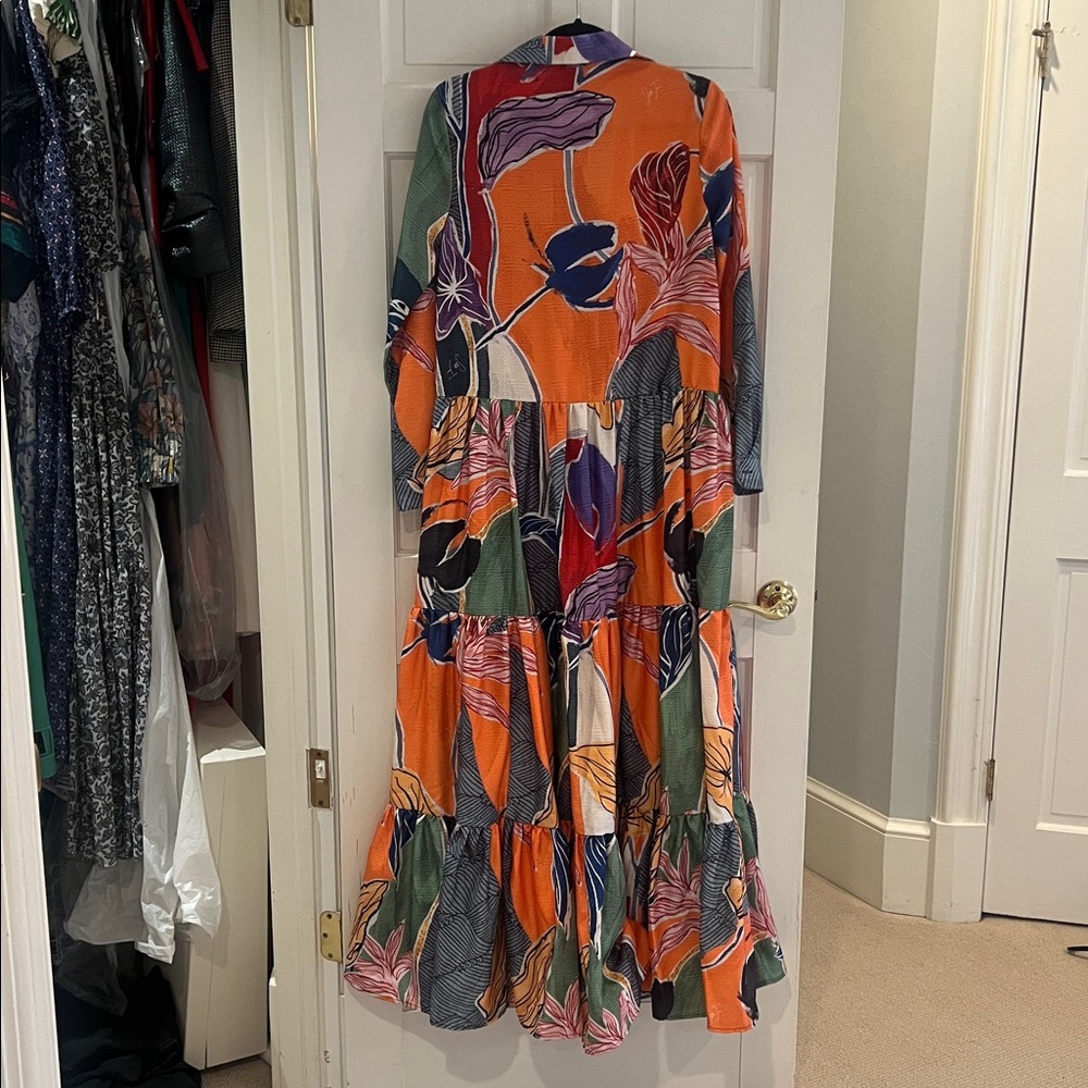 Stella Jean Vibrant Orange and Blue Maxi Dress size 38 - Picture 3 of 5